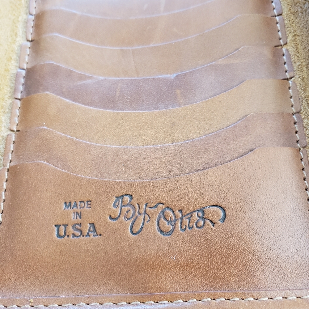 Made USA Vintage  Handcrafted Signed Leather Wallet Motorcycle Bag  - Tan
